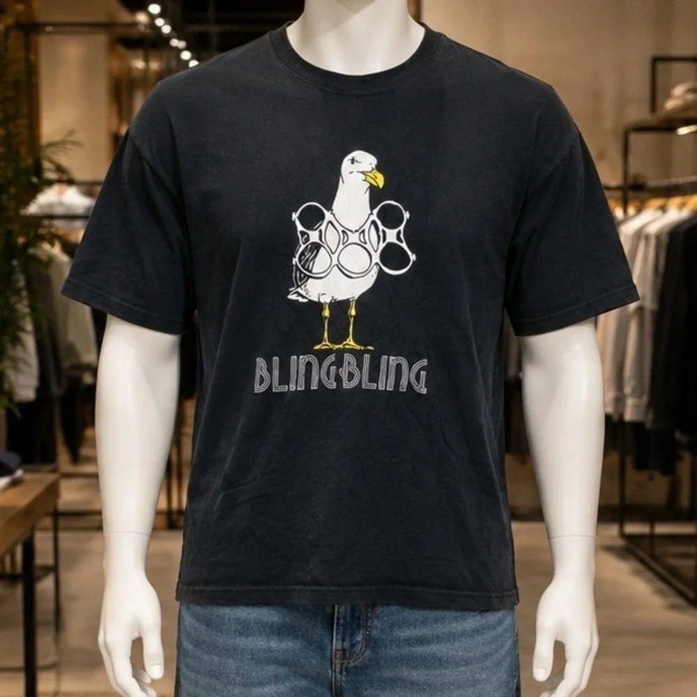 Hanes Mens T-Shirt Black Seagull Bling Bling Graphic Print 2XL